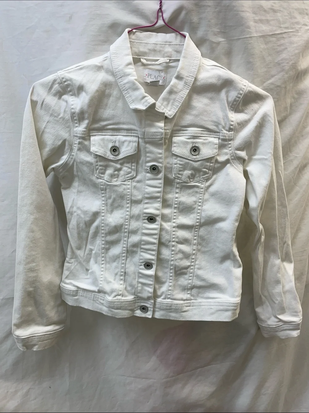 The Children's Place White Girls' Denim Jacket with Chest Pockets sz 14
